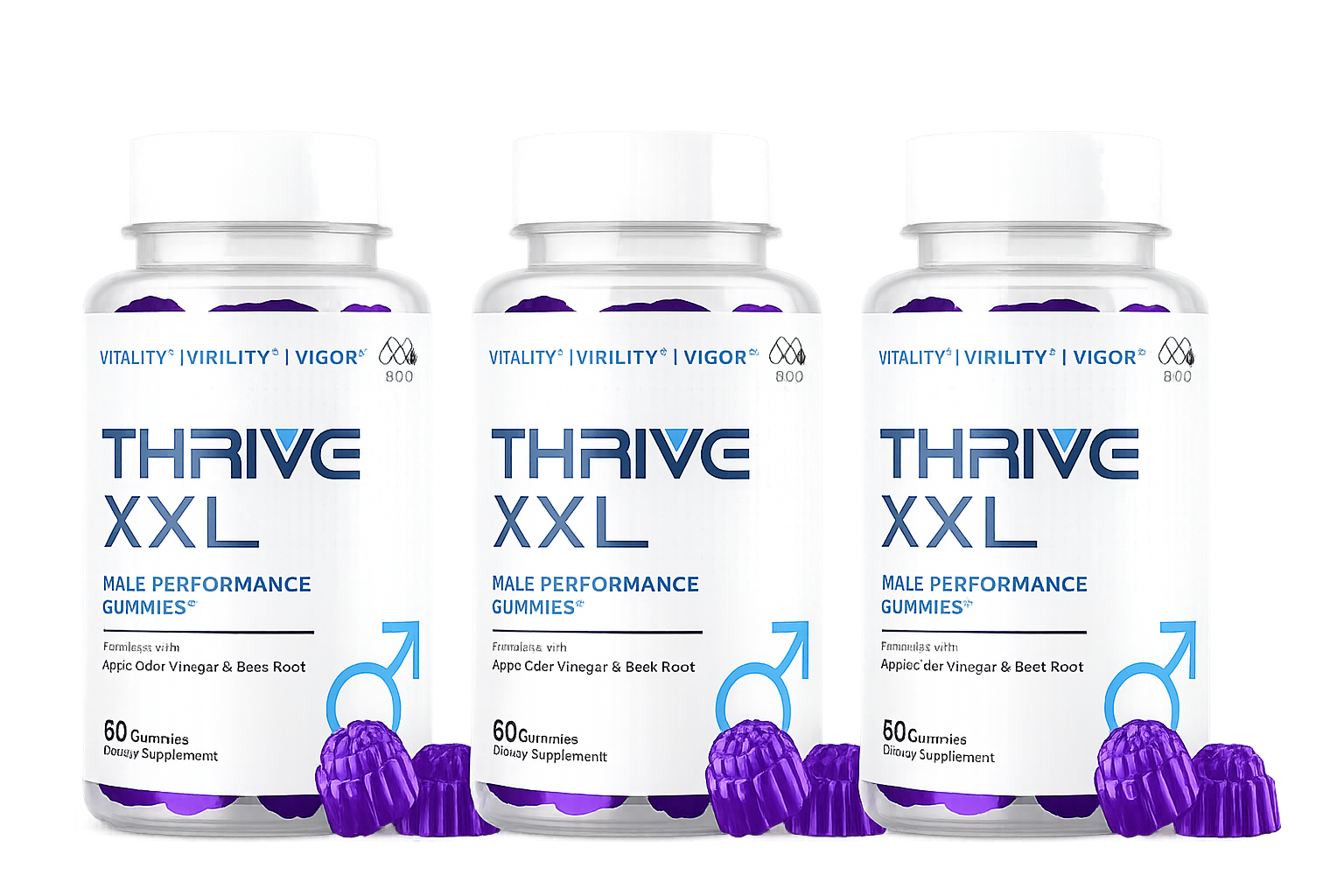 Thrive XXL male vitality supplement bottles